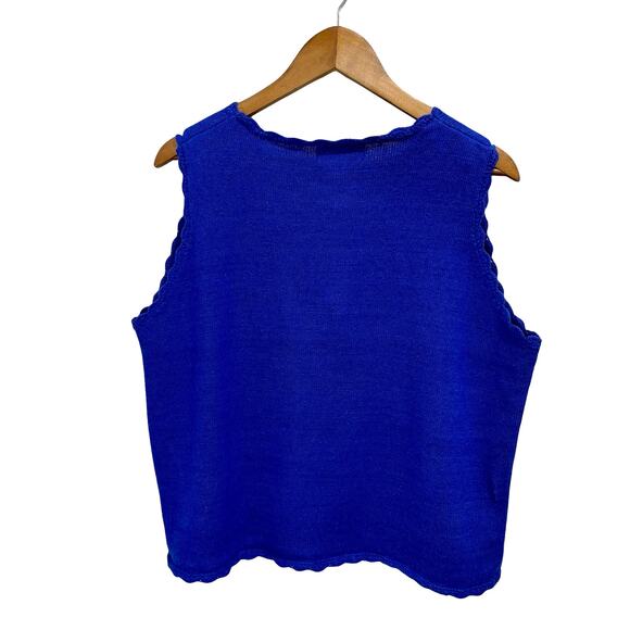 Vintage 90s Bedford Fair Cottage Blue Knit Sweater Boxy Tank Top Sz XL - Picture 2 of 7